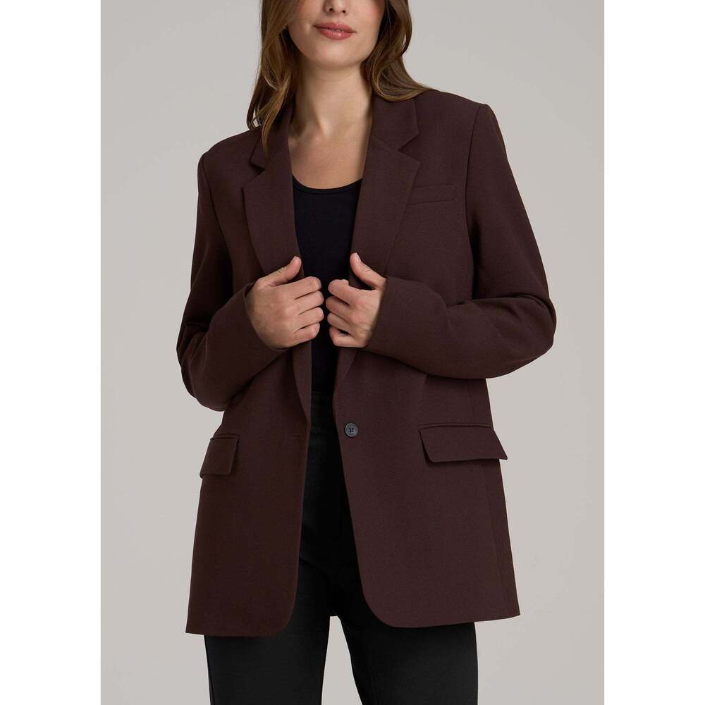 American Tall Boyfriend Fit Single-Button Blazer for Tall Women in Chestnut Size